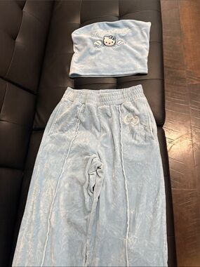 Hello Kitty Light Blue Velour Jogger Pants and Tube Top Set